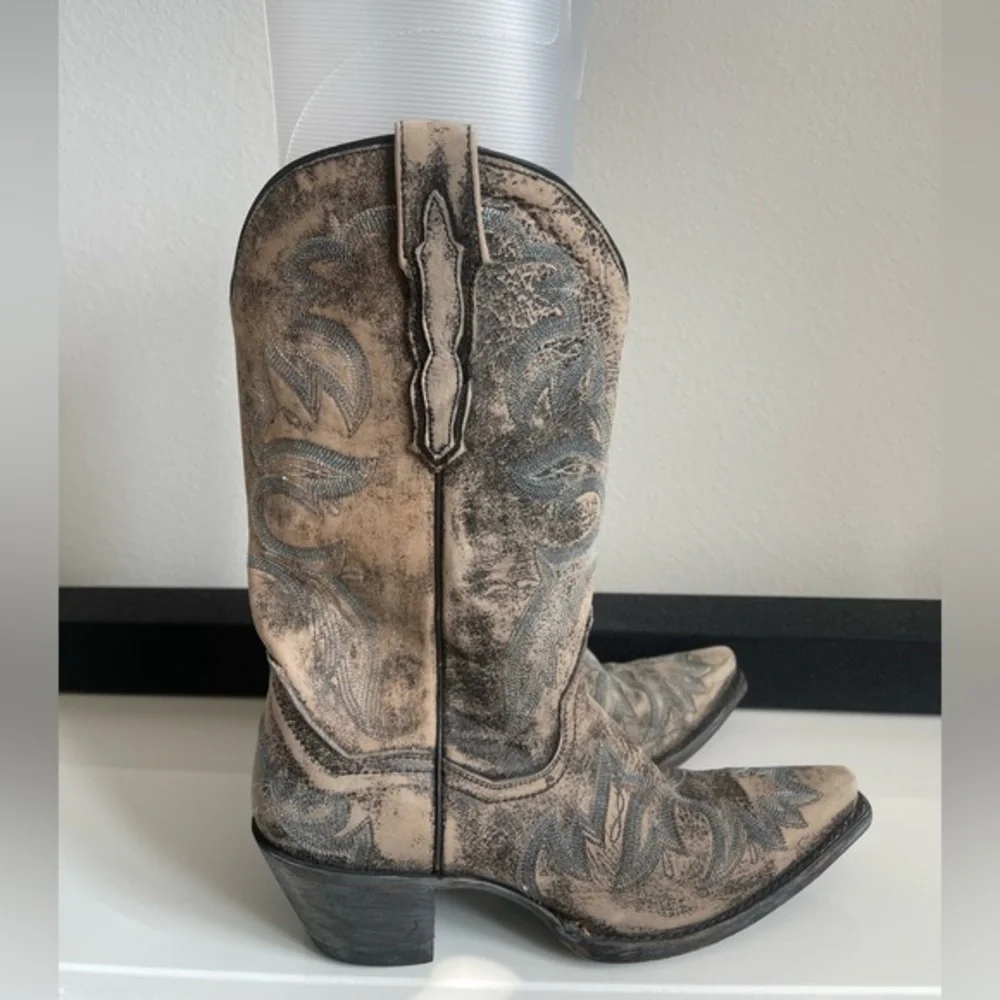 Dan Post Floral Embroidery Western Boot White TAN Women's 7
